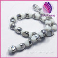 Bead silver-plated glass opaque white 13x10mm twisted oval